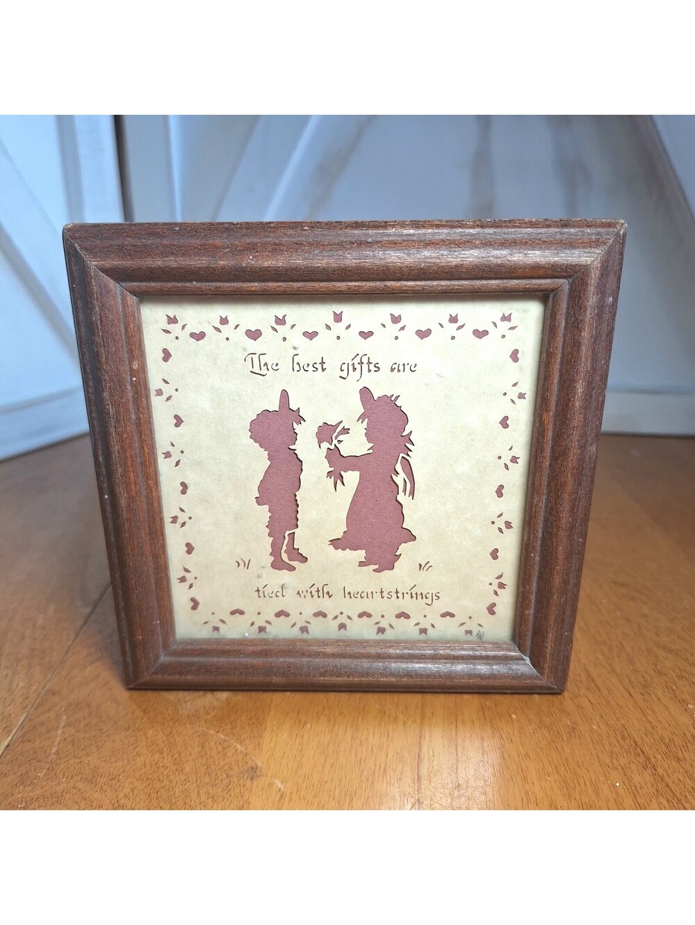 VTG Mini Folk Art Scherenschnitte Wood Framed Scissor Cut Art Friends Hearts